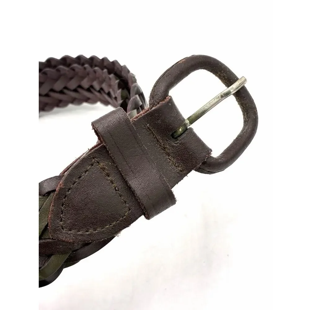 Vintage Argentina Brown Olive Green Woven Belt Size 42 Braided Boho